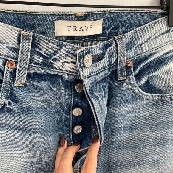 Trave Blue Denim Distressed Constance Cropped Jeans Eve of Destruction Size 29 - Picture 7 of 12